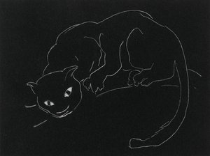 Night Series: The Cat (litho, hvid streg på vævet papir)
