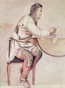 Portræt af en indianer (rød jakke) (akvarel på papir) af Anne Marguerite Hyde de Neuville