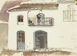 Et spansk hus (kridt og gouache) af Anne Redpath