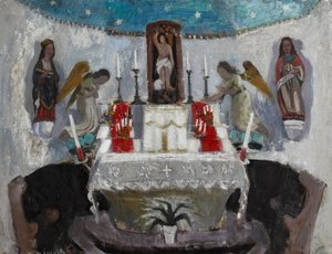 I kirken St Jean, Tréboul, ca. 1953-54 (olie på plade) af Anne Redpath