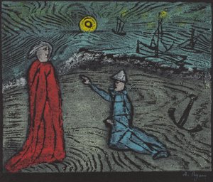 Nu, altid vågen, min kære mester, frygter jeg en dødbringende storm (farvetræsnit) af Anne Ryan