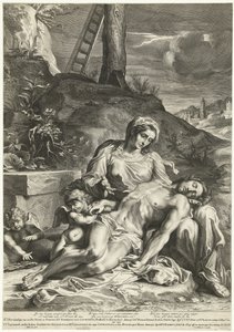 Pieta, graveret af Pieter de Bailliu af Annibale (after) Carracci