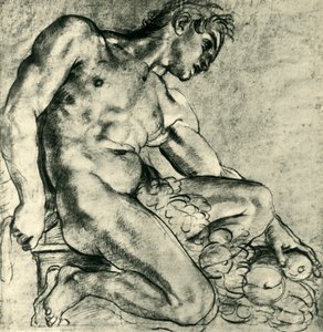 En siddende Ignudo med en krans, 1598-1599, 1943. af Annibale Carracci