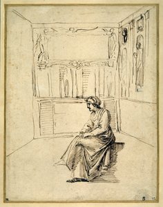 En kvinde siddende i et værelse (pen og brunt blæk på papir) af Annibale Carracci