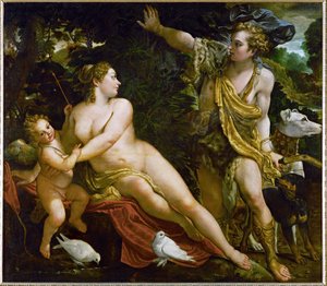 Adonis opdager Venus (maleri på lærred) af Annibale Carracci