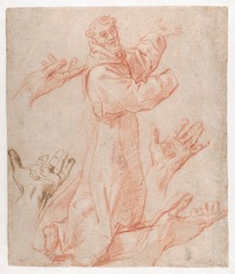 Carracci - Studier til en figur af den hellige Frans knælende i trekvartformat og til hans hænder (recto), 1583-85 af Annibale Carracci