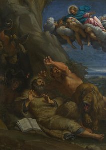 Kristus viste sig for Saint Anthony Abbed under hans fristelse, ca. 1598 af Annibale Carracci