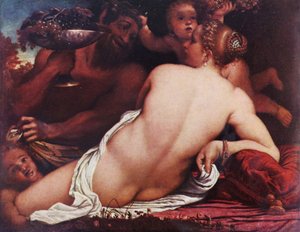 Tysk: Bacchantin Venus med en satyr og amoriner af Annibale Carracci
