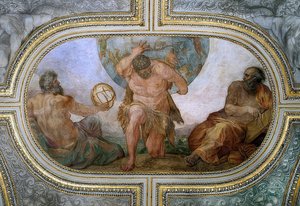 Hercules bærer himlens hvælving for Atlas (fresko i Camerino). 1596 af Annibale Carracci