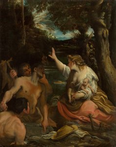 Latona og de lykiske bønder Latona beskytter sine børn, 1585. af Annibale Carracci