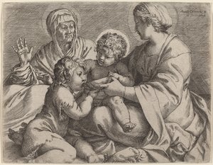Madonna og barn med de hellige Elizabeth og Johannes Døberen (La Madonna della Scodella) af Annibale Carracci
