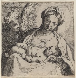 Madonna og barn med en engel af Annibale Carracci