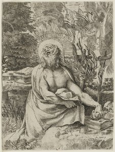 Sankt Hieronymus i vildmarken, ca. 1591 (radering med gravering på lagt papir, iiiiv) af Annibale Carracci