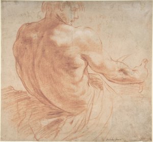 Siddende ung mand vendt mod højre, set bagfra af Annibale Carracci