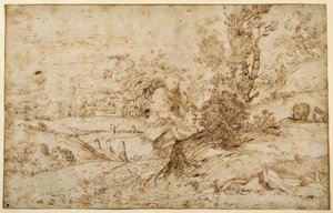 The Return from the Flight (pen og brunt blæk på papir) af Annibale Carracci