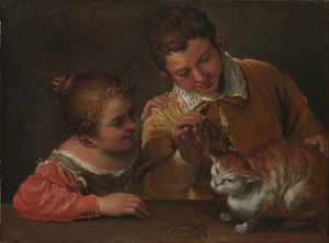 daTo børn, der driller en kat af Annibale Carracci