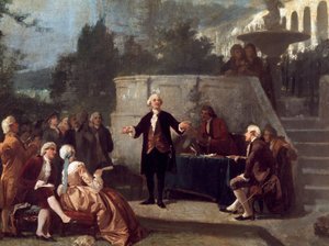 Den italienske dramatiker Carlo Goldoni (1707-1793) erklærer en sonet foran medlemmerne af Colonia Alfea (svarende til Academy of Arcadia i Pisa) i Scotto Garden of Pisa Maleri af Annibale Gatti (1828 - 1909) af Annibale Gatti