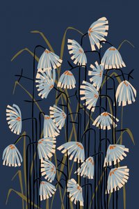 Stiliserede blomster i marineblå