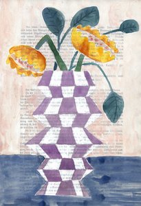 Vase med gyldne blomster