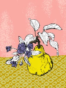 Gul pære og blomster