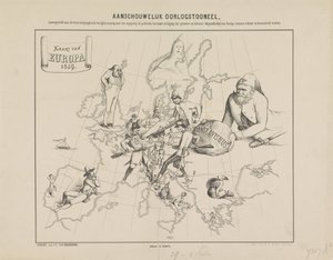 Visuel krigsscene / Kort over Europa i 1859 (titel på objekt) af Anonymous