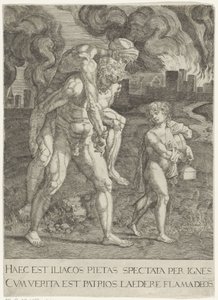 Aeneas flygter med sin familie fra Troja af Anonymous