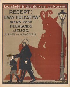 Plakat til børnebøger af Daan Hoeksema Lediggang er djævelens ørepude (titel på objekt) af Anonymous