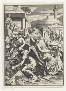 Allegorisk fremstilling med Historie, Fader Tid med en gryde med mønter Titelblad for: Carl Patin, Imperatorum romanorum numismata, s.a. af Anonymous