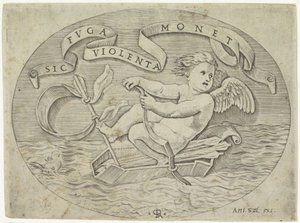 Amor undslipper ad søvejen Sic ruga violenta monet (titel på objekt) af Anonymous