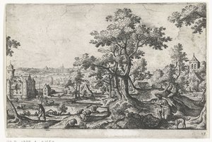 Apollo dræber Coronis Landskaber med mytologiske og bibelske scener (serietitel) af Anonymous