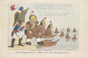 Bataafse vloot, 1804 hollandsk indskibning; eller, Behov skal, når Djævelen kører!! (titel på objekt) af Anonymous