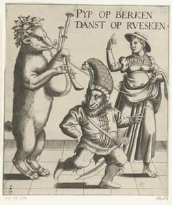 Bjørn med sækkepiber Pyp på birkes / Danser på ruesken (titel på objekt) af Anonymous