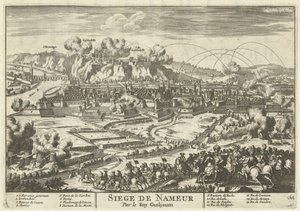 Beleg van Namen af ​​koning Willem III, 1695 Siege de Nameur af Roy Guiljaum (titel på objekt) Europas, Asiens, Afrikas og Amerikas styrker (...) Som også kortene over Frankrigs og Spaniens kyster (serietitel på objekt) af Anonymous