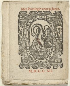 Side med udgivermærke, 1712 I hvilken Lidt de Maen er / hvor du dør / forlader nøgen, medmindre det er stor note; Als Peste / Pleures is / ende sulck quaet / oock ikke sonder des Meestersraet (titel på objekt) af Anonymous