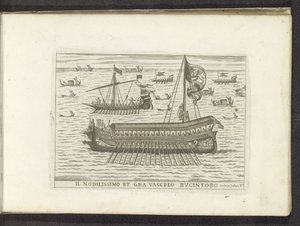 Bucintoro og andre skibe i Venedig Il nobilissimo et gra vascelo Bucintoro (titel på objektet) af Anonymous