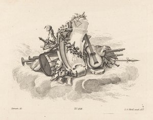 Cartouche med musikinstrumenter af Anonymous