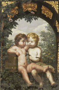 Kristen Allegori med to Børn med Bibel og Slange af Anonymous