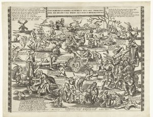 Rogstekerne af Weert, ca. 1650 Ghy borgere og landmænd aenschout her med glæde over, hvordan de helte fra Waert kæmper mod en død roch (titel på objekt) af Anonymous