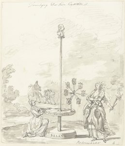 Den gamle grundlovs ødelæggelse, dekoration på smørmarkedet, 1795 Ødelæggelse af den gamle forfatning/smørmarked (titel på objekt) af Anonymous