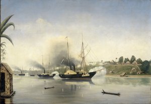 Beskydningen af ​​Sultanen af ​​Djambis Kraton af regeringsflådeskibene 
