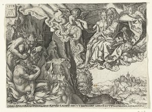 Den rige mand i helvede ser Abraham med Lazarus Lignelse om Lazarus og den rige mand (serietitel) af Anonymous