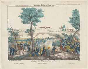 Slaget ved Waghäusel, 1849 Schlacht bei Waghäusel am 21. juni 1849 / Slaget ved Waghäusel / Bataille près Waghäusel / Slaget ved Waghäusel (titel på objektet) Badischer Freiheits-Kampf 1849 (...) Frihedskrigen i Baden i år 1849 (serie ti af Anonymous