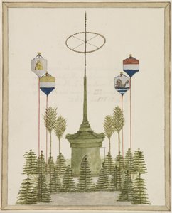 Udsmykning omkring Pompen på Grote Markt i Middelburg, ved ankomsten af ​​Hans Majestæt Kong Willem III til denne by, den 21. maj 1862 (titel på objektet) af Anonymous