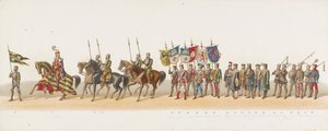 Delft procession af 1873 (anden plade) Udklædt procession afholdt af medlemmerne af Delft Student Corps den 8. juli 1873, der viser Karel van Egmond, hertug af Gelre, greve af Zutphen, indrejse i Arnhem i 1492 (serie t) af Anonymous