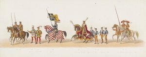 Delft procession af 1873 (femte plade) Udklædt procession afholdt af medlemmerne af Delft Student Corps den 8. juli 1873, der viser Karel van Egmond, hertug af Gelre, greve af Zutphen, indrejse i Arnhem i 1492 (serie t) af Anonymous