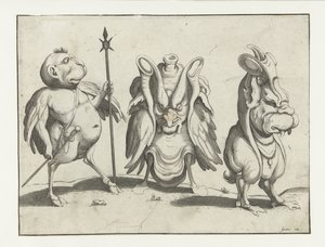 Tre monstre Groteske figurer omgivet af en rammelinje (serietitel) af Anonymous