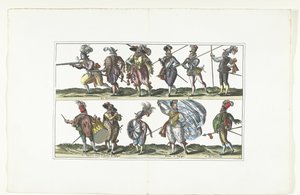 Dobbeltplade med elleve bevæbnede civile i uniform efter mode i Antwerpen, ca. 1580 Bourgeois d