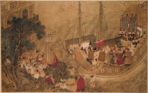 Et kinesisk skib lægger til ved en europæisk bygning The Wonders of Mazu (serietitel) af Anonymous