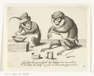 En abe laver en bandage Forskellige virksomheder i menneskelivet præsenteret af aber (serietitel) Hvad er det, der ser mig i denne verden? / Det er Aape-spil, og ikke andet (serietitel) af Anonymous