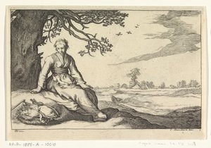 En ung kvinde under et træ Fire pastorale scener (serietitel) af Anonymous